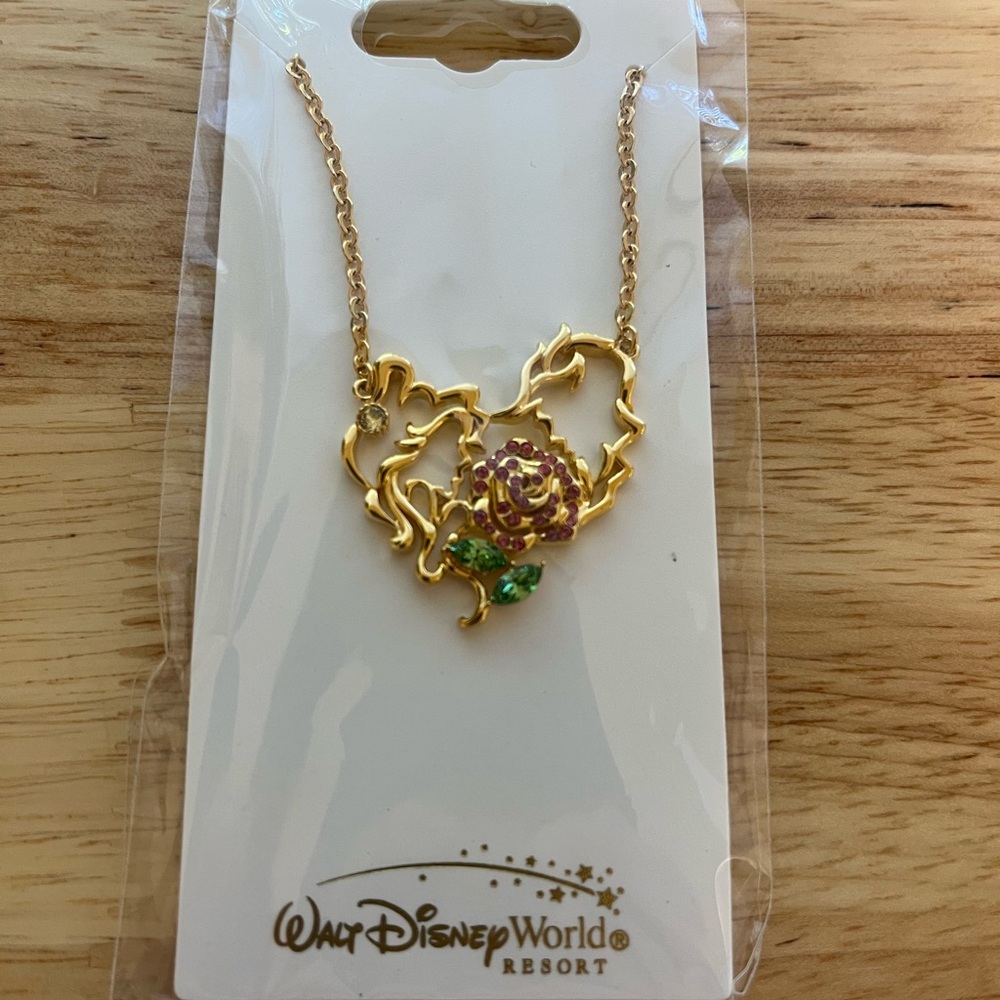 Disney Gold Necklace with Pink and Green Accents